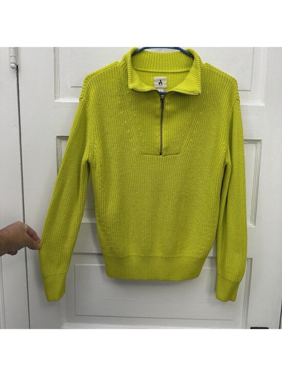 Amazon Sweaters - Aware Womens XS Lime Green Ribbed Knit Half Zip Pullover Sweater